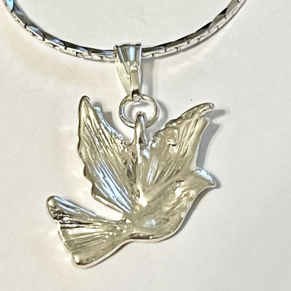 Silver White Dove Bird Pendant Necklace Plated 18" Enamel Holy Spirit Peace - Picture 7 of 11